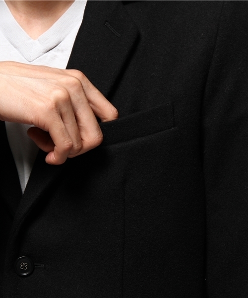 MK MICHEL KLEIN HOMME （エムケーミッシェルクランオム）の「ウールメルトンチェスターコート（MK MICHEL KLEIN HOMME）（チェスターコート・メンズ・ブラック/チャコールグレー・MEDIUM/X-LARGE/LARGE）」の8枚目の写真