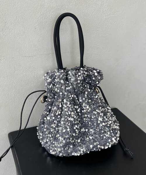 prose verse（プロズヴェール）の「スパンコール巾着ショルダーバッグ（ショルダーバッグ・レディース・シルバー/ブラック・ﾌﾘ-）」の11枚目の写真