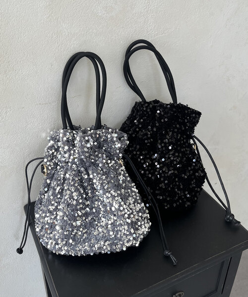 prose verse（プロズヴェール）の「スパンコール巾着ショルダーバッグ（ショルダーバッグ・レディース・シルバー/ブラック・ﾌﾘ-）」の10枚目の写真