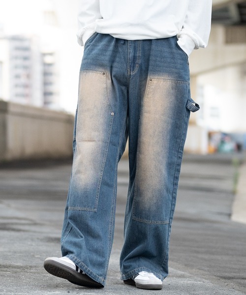 JOHN'S CLOSET(ジョンズクローゼット)の「【13】ブラスト加工 ステッチ ダブルニー ペインターデニムパンツ(デニムパンツ・メンズ・ブラック/ネイビー・MEDIUM/X-LARGE/LARGE)」の12枚目の写真