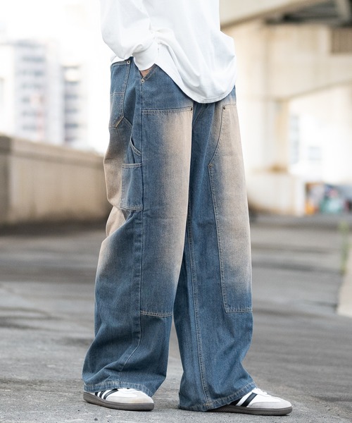 JOHN'S CLOSET(ジョンズクローゼット)の「【13】ブラスト加工 ステッチ ダブルニー ペインターデニムパンツ(デニムパンツ・メンズ・ブラック/ネイビー・MEDIUM/X-LARGE/LARGE)」の6枚目の写真