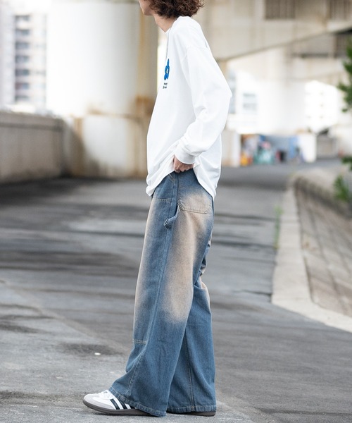 JOHN'S CLOSET(ジョンズクローゼット)の「【13】ブラスト加工 ステッチ ダブルニー ペインターデニムパンツ(デニムパンツ・メンズ・ブラック/ネイビー・MEDIUM/X-LARGE/LARGE)」の8枚目の写真
