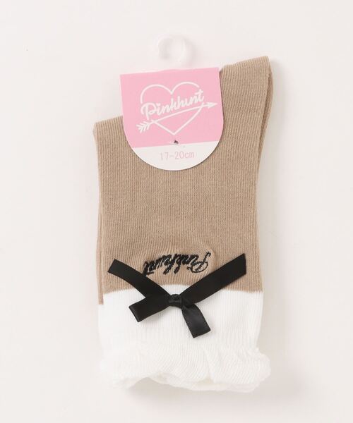 PINKHUNT（ピンクハント）の「PINKHUNT ピンクハント 配色リボン クルーソックス 9856（ソックス/靴下・キッズ・ブラック/スカイブルー系1/ベージュ・21-24cm/17-20）」の3枚目の写真