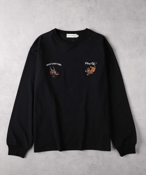 ドルアパの窓からこんにちは ロンT レッド M POWER TO THE PEOPLE】別注 刺繍ロンT（Tシャツ/カットソー