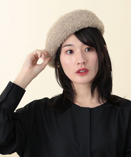 BEAMS HEART(ビームスハート)の「フェイクシープ ベレー帽(ハンチング/ベレー帽・レディース・ベージュ/グレー/ネイビー/ブラック・ONE SIZE)」の7枚目の写真