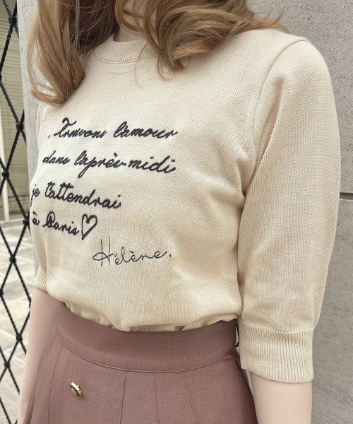 F i.n.t（フィント）の「レター刺繍5分袖ニットプルオーバー/fint（ニット/セーター・レディース・アイボリー/ブラック/レッド・FREE）」の2枚目の写真