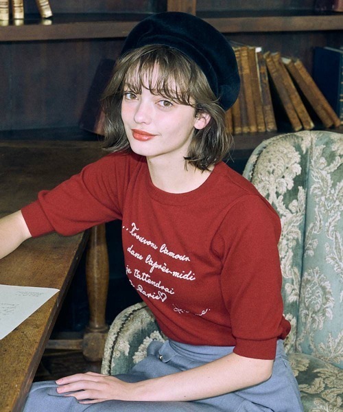 F i.n.t（フィント）の「レター刺繍5分袖ニットプルオーバー/fint（ニット/セーター・レディース・アイボリー/ブラック/レッド・FREE）」の4枚目の写真