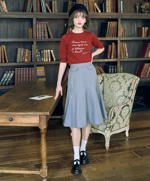 F i.n.t（フィント）の「レター刺繍5分袖ニットプルオーバー/fint（ニット/セーター・レディース・アイボリー/ブラック/レッド・FREE）」の5枚目の写真