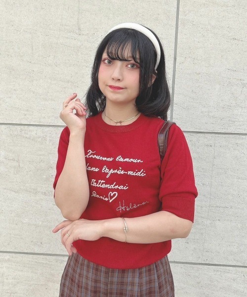 F i.n.t（フィント）の「レター刺繍5分袖ニットプルオーバー/fint（ニット/セーター・レディース・アイボリー/ブラック/レッド・FREE）」の9枚目の写真