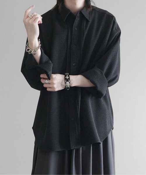 KUUUPY（クーピー）の「Front Tuck Tweed Shirt - フロントタックツイードシャツ（シャツ/ブラウス・メンズ・ブラック×ホワイト/ブラック×グレー・SMALL/MEDIUM/LARGE）」の2枚目の写真