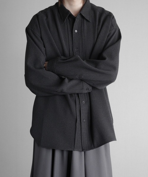 KUUUPY（クーピー）の「Front Tuck Tweed Shirt - フロントタックツイードシャツ（シャツ/ブラウス・メンズ・ブラック×ホワイト/ブラック×グレー・SMALL/MEDIUM/LARGE）」の7枚目の写真
