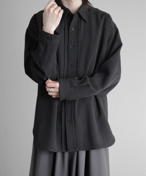 KUUUPY（クーピー）の「Front Tuck Tweed Shirt - フロントタックツイードシャツ（シャツ/ブラウス・メンズ・ブラック×ホワイト/ブラック×グレー・SMALL/MEDIUM/LARGE）」の6枚目の写真