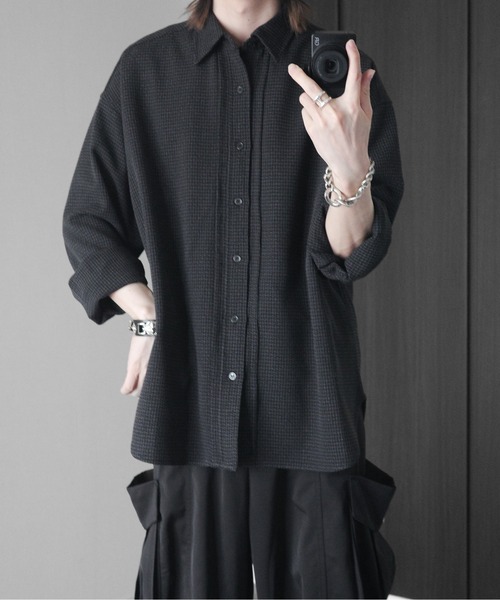 KUUUPY（クーピー）の「Front Tuck Tweed Shirt - フロントタックツイードシャツ（シャツ/ブラウス・メンズ・ブラック×ホワイト/ブラック×グレー・SMALL/MEDIUM/LARGE）」の3枚目の写真