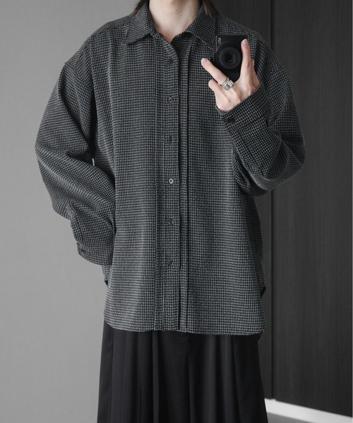 KUUUPY（クーピー）の「Front Tuck Tweed Shirt - フロントタックツイードシャツ（シャツ/ブラウス・メンズ・ブラック×ホワイト/ブラック×グレー・SMALL/MEDIUM/LARGE）」の13枚目の写真