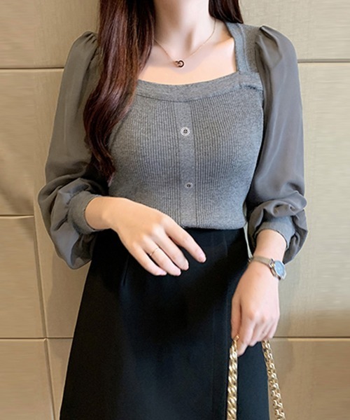Miniministore(ミニミニストア)の「シャツブラウス 袖切り替え ニットソー(ニット/セーター・レディース・ブラック/ブルー/ホワイト/グレー/ベージュ/ブラウン・FREE)」の21枚目の写真
