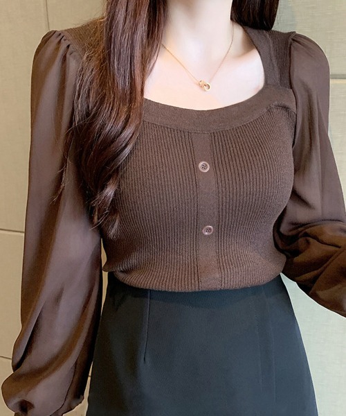Miniministore(ミニミニストア)の「シャツブラウス 袖切り替え ニットソー(ニット/セーター・レディース・ブラック/ブルー/ホワイト/グレー/ベージュ/ブラウン・FREE)」の17枚目の写真