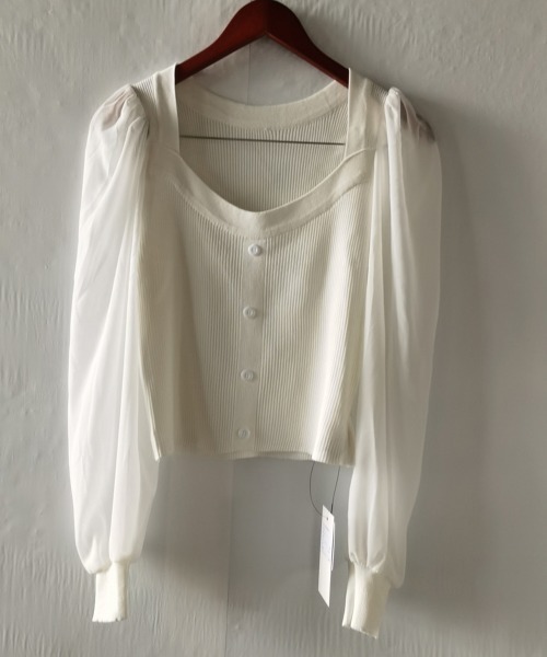 Miniministore(ミニミニストア)の「シャツブラウス 袖切り替え ニットソー(ニット/セーター・レディース・ブラック/ブルー/ホワイト/グレー/ベージュ/ブラウン・FREE)」の12枚目の写真