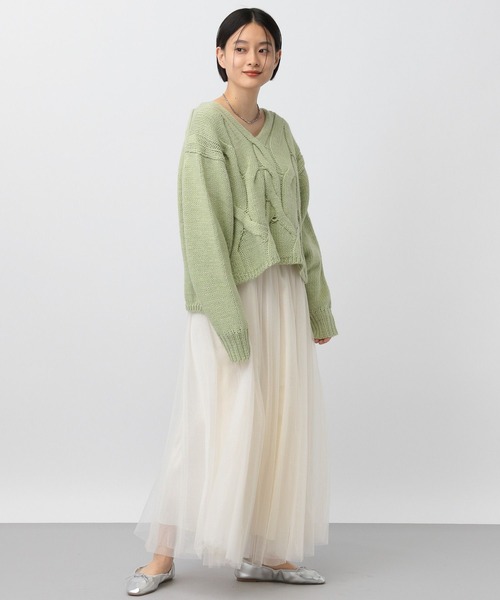 A part by（アパートバイ）の「イタリーケーブルBIGプルオーバーニット（ニット/セーター・レディース・アイボリー/チャコールグレー/グリーン系その他4・FREE）」の11枚目の写真