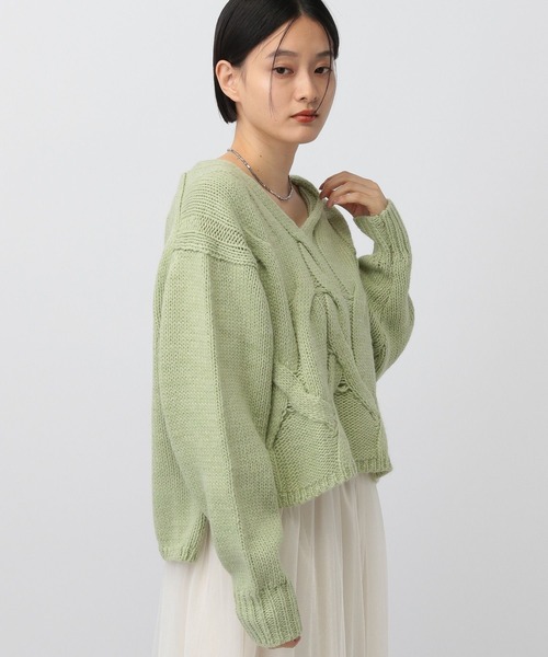 A part by（アパートバイ）の「イタリーケーブルBIGプルオーバーニット（ニット/セーター・レディース・アイボリー/チャコールグレー/グリーン系その他4・FREE）」の13枚目の写真