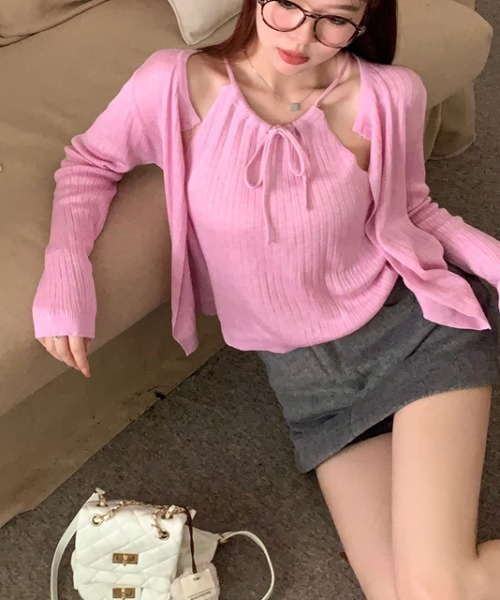 gossip!ロサンゼルス(ゴシップロサンゼルス)の「ホルターネックキャミ&カーディガン(カーディガン/ボレロ・レディース・グレー/ホワイト/ピンク・FREE)」の9枚目の写真