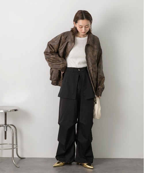 ad thie(アドティエ)の「スカート付き タックフレアパンツ(その他パンツ・レディース・ブラック/オフホワイト/ベージュ・FREE)」の4枚目の写真