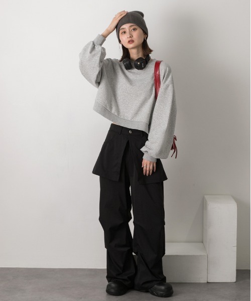 ad thie(アドティエ)の「スカート付き タックフレアパンツ(その他パンツ・レディース・ブラック/オフホワイト/ベージュ・FREE)」の5枚目の写真