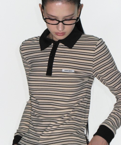 CRANK(クランク)の「MULTI STRIPED POLO SHIRTS(ポロシャツ・レディース・アイボリー/ブラウン・FREE)」の4枚目の写真