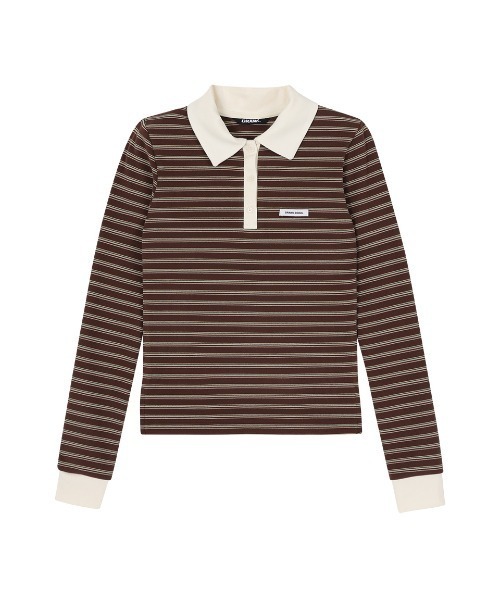 CRANK(クランク)の「MULTI STRIPED POLO SHIRTS(ポロシャツ・レディース・アイボリー/ブラウン・FREE)」の3枚目の写真