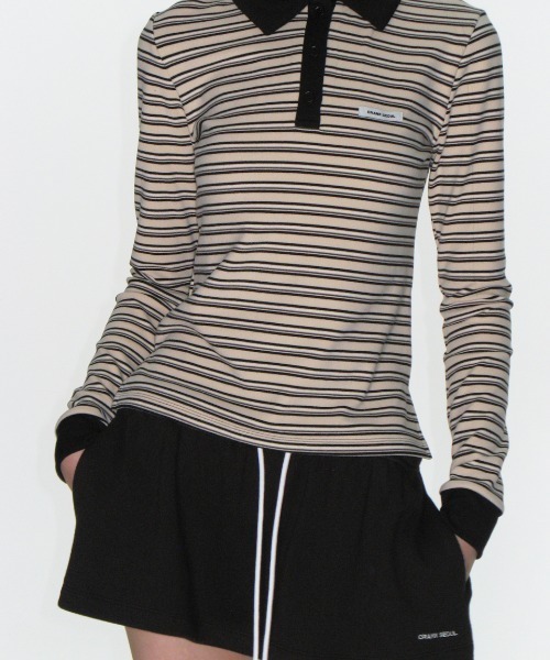 CRANK(クランク)の「MULTI STRIPED POLO SHIRTS(ポロシャツ・レディース・アイボリー/ブラウン・FREE)」の5枚目の写真