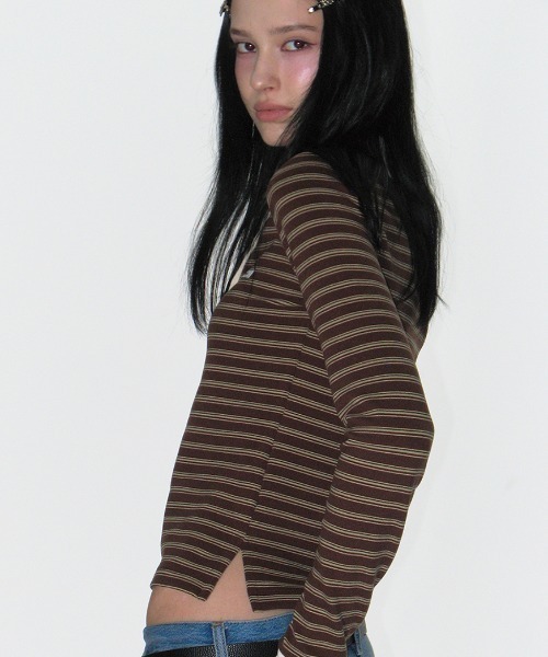 CRANK(クランク)の「MULTI STRIPED POLO SHIRTS(ポロシャツ・レディース・アイボリー/ブラウン・FREE)」の9枚目の写真