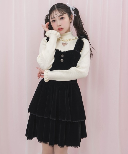 Honey Cinnamon(ハニーシナモン)の「ハート開きラインストーンタートルニット(ニット/セーター・レディース・ピンク/ホワイト/ブラック・FREE)」の2枚目の写真