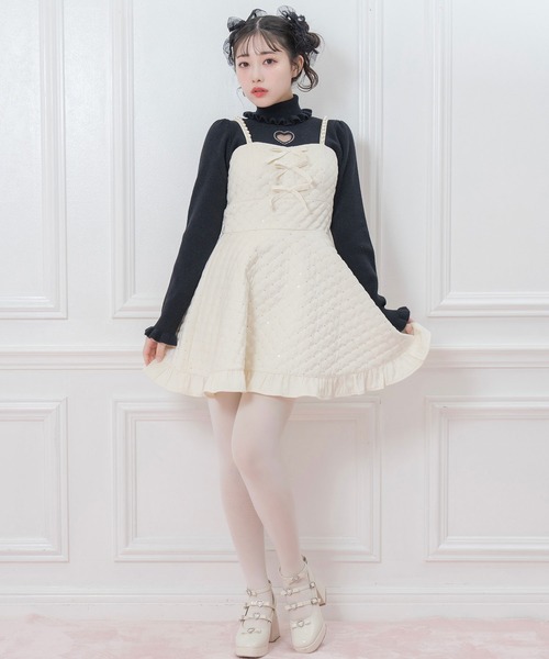 Honey Cinnamon(ハニーシナモン)の「ハート開きラインストーンタートルニット(ニット/セーター・レディース・ピンク/ホワイト/ブラック・FREE)」の6枚目の写真