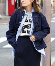 ノーカラージャケット（ブルー・ネイビー/青色系・フリル