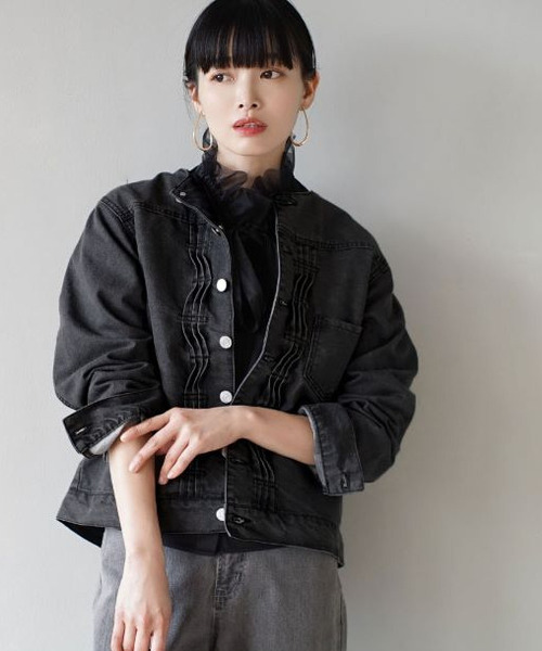 セール】フリルタック ノーカラージャケット（ノーカラージャケット