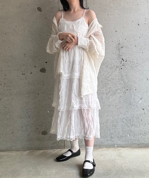 merrylatte（メリーラテ）の「フリルティアードキャミワンピース（ワンピース・レディース・ブラック/ホワイト・MEDIUM/LARGE/SMALL）」の7枚目の写真