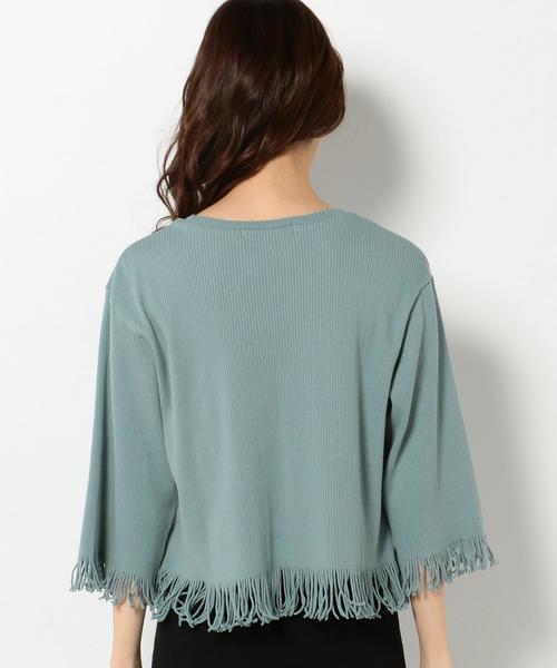 Another Edition（アナザーエディション）の「リブタチキリフリンジＴシャツ/AEBC リブタチキリ T◆（Tシャツ/カットソー・レディース・ブラック/ライトグレー/ライム・フリー）」の14枚目の写真