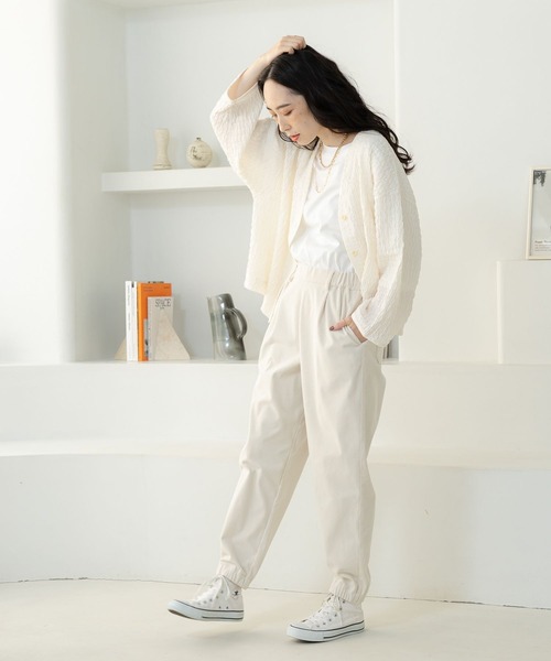 コムコム〜ステッチ入りパンツ コットンツイル 配色ステッチ カーブパンツ[品番：ORGW0008550