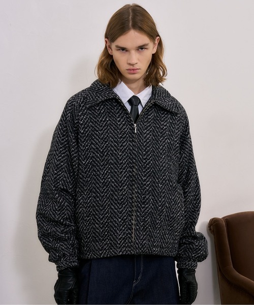 セール】【BLAYMORE】Herringbone Zip Up Blouson / ヘリンボーン