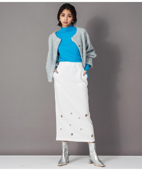 Settimissimo（セッティミッシモ）の「裏起毛アイレットナロースカート（スカート・レディース・ブラック/オフホワイト・FREE）」の6枚目の写真