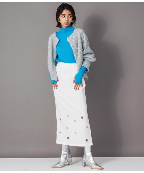 Settimissimo（セッティミッシモ）の「裏起毛アイレットナロースカート（スカート・レディース・ブラック/オフホワイト・FREE）」の7枚目の写真