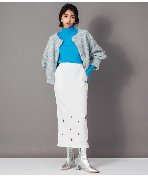 Settimissimo（セッティミッシモ）の「裏起毛アイレットナロースカート（スカート・レディース・ブラック/オフホワイト・FREE）」の8枚目の写真