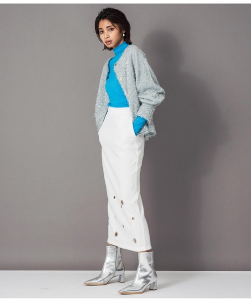 Settimissimo（セッティミッシモ）の「裏起毛アイレットナロースカート（スカート・レディース・ブラック/オフホワイト・FREE）」の9枚目の写真