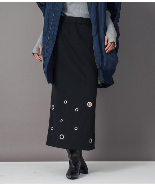 Settimissimo（セッティミッシモ）の「裏起毛アイレットナロースカート（スカート・レディース・ブラック/オフホワイト・FREE）」の10枚目の写真