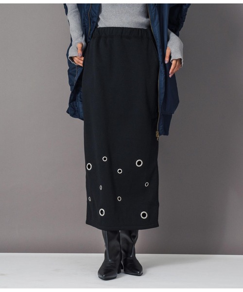 Settimissimo（セッティミッシモ）の「裏起毛アイレットナロースカート（スカート・レディース・ブラック/オフホワイト・FREE）」の11枚目の写真