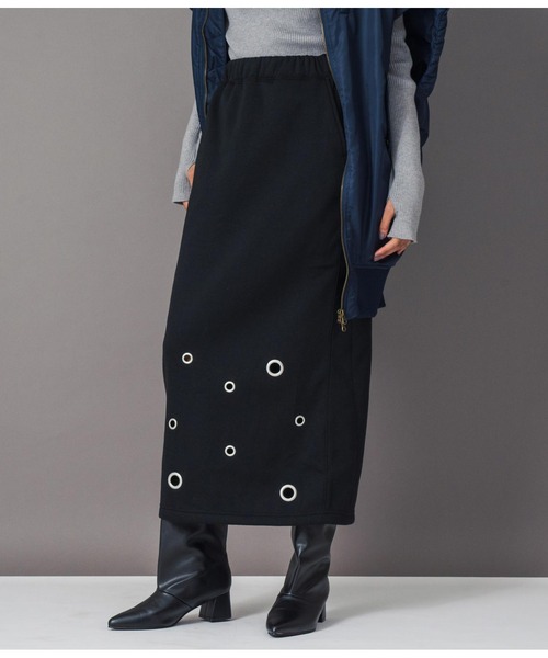 Settimissimo（セッティミッシモ）の「裏起毛アイレットナロースカート（スカート・レディース・ブラック/オフホワイト・FREE）」の12枚目の写真