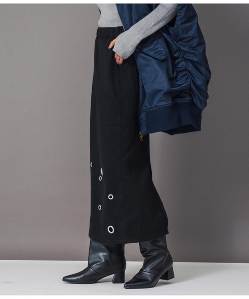 Settimissimo（セッティミッシモ）の「裏起毛アイレットナロースカート（スカート・レディース・ブラック/オフホワイト・FREE）」の13枚目の写真