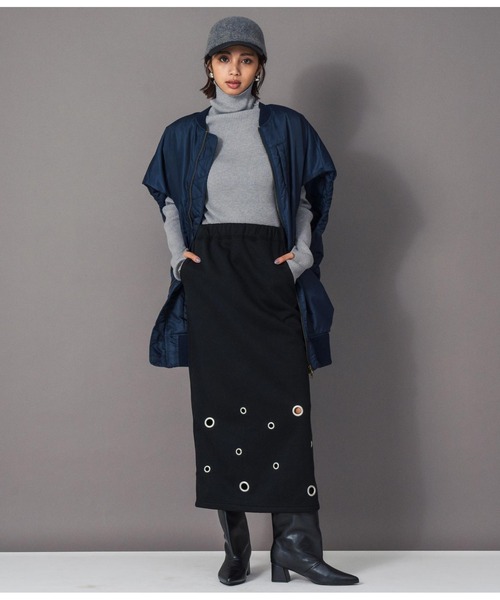 Settimissimo（セッティミッシモ）の「裏起毛アイレットナロースカート（スカート・レディース・ブラック/オフホワイト・FREE）」の14枚目の写真