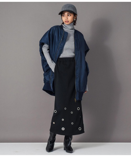 Settimissimo（セッティミッシモ）の「裏起毛アイレットナロースカート（スカート・レディース・ブラック/オフホワイト・FREE）」の15枚目の写真