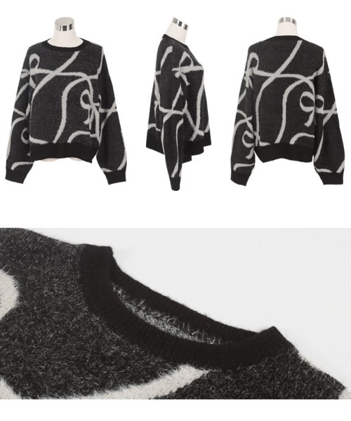 KOBE LETTUCE(コウベレタス)の「リボン柄シャギーニットトップス(ニット/セーター・レディース・アイボリー/ブラック/グレー・M)」の10枚目の写真