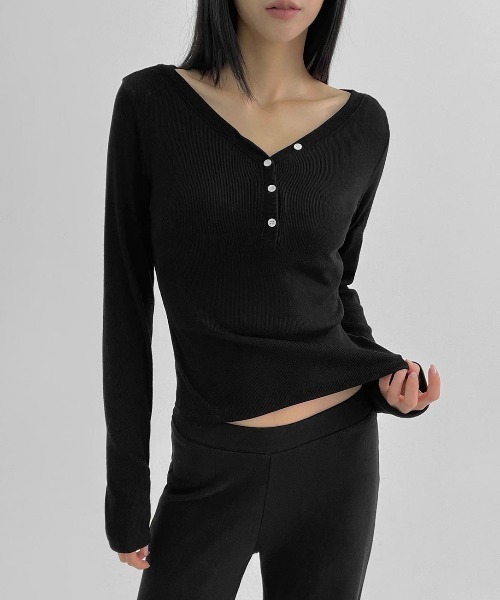 BLACKUP（ブラックアップ）の「[MADE] ケリッシュリブボタン長袖Tシャツ（Tシャツ/カットソー・レディース・アイボリー/グレー/ブラック・ONESIZE）」の11枚目の写真